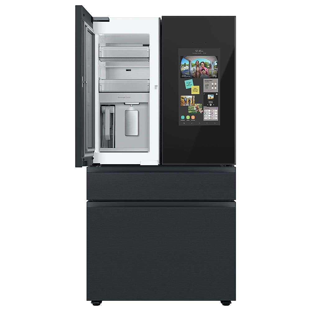 Refrigerador Samsung Bespoke RF23BB8900AC de 22,5 pies cúbicos con puerta francesa, 4 puertas y profundidad de mostrador, con panel superior izquierdo y Family Hub™ en vidrio color carbón