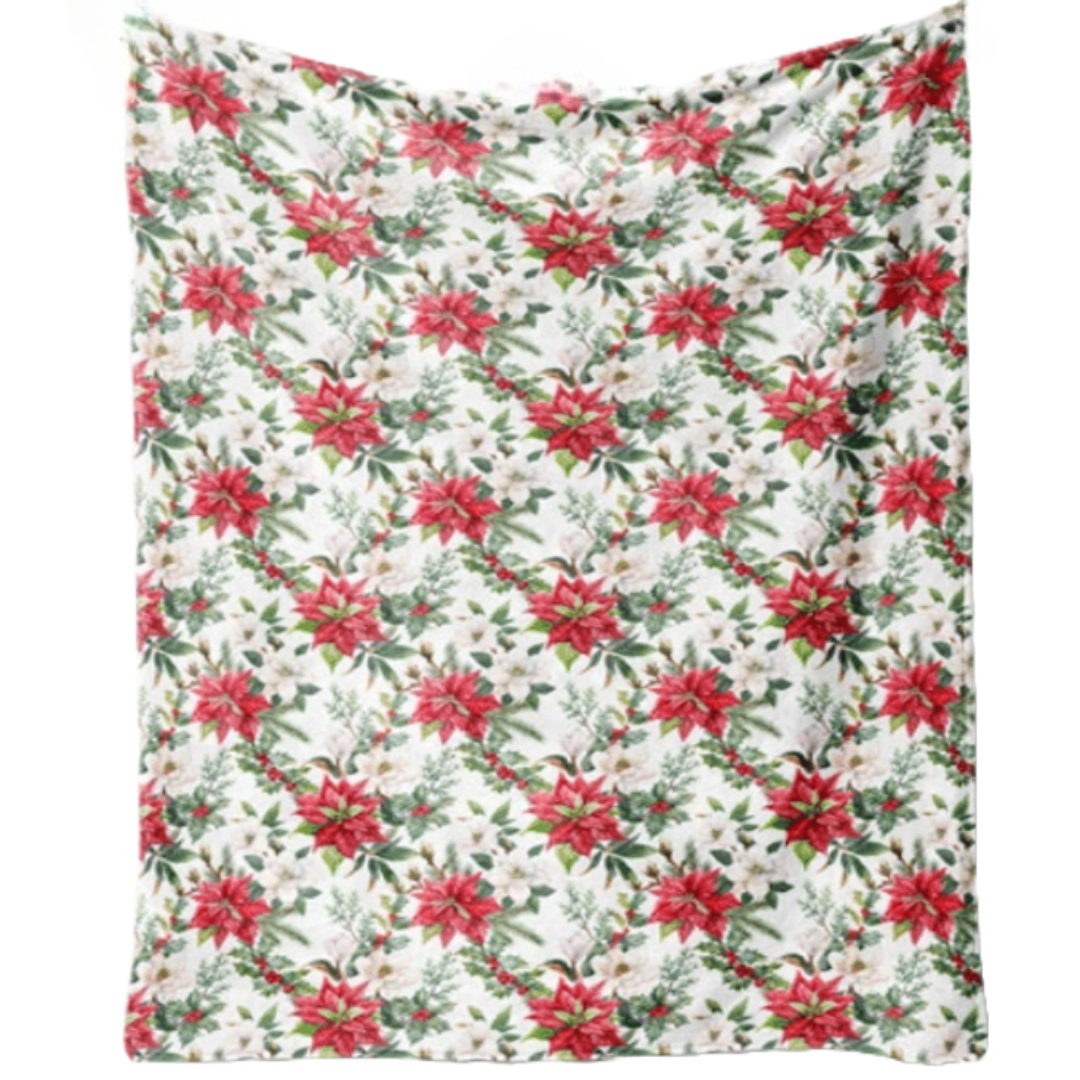 Ultra Soft Oversized Plush Holiday Throw Blanket - Christmas White/Poinsettia