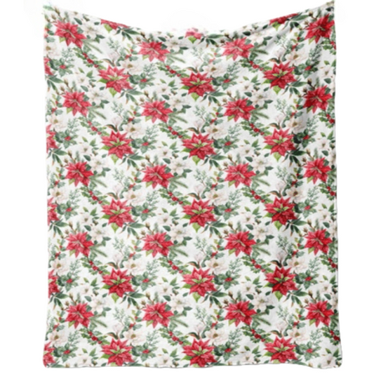 Ultra Soft Oversized Plush Holiday Throw Blanket - Christmas White/Poinsettia