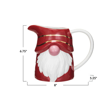 Creative Co-op Gnome Pitcher with Gold Electroplating - Red/White