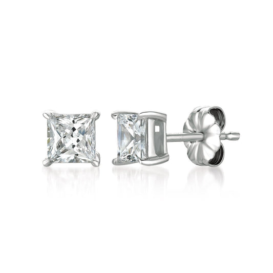 Crislu Solitaire Princess Women's 1.5 ct. Cubic Zirconia Stud Earrings in Pure Platinum Plated 925 Sterling Silver