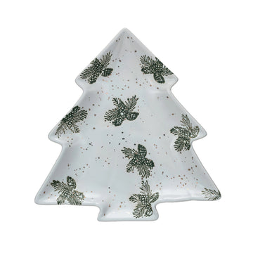 Creative Co-op Tree Shaped Plate with Gold Electroplating - White
