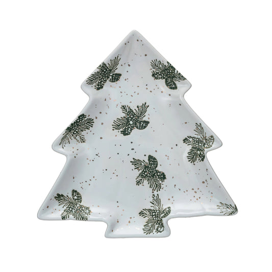 Creative Co-op Tree Shaped Plate with Gold Electroplating - White