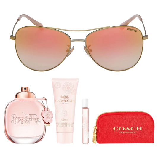 Bundle: Coach Aviator Gradient Sunglasses + Coach Floral Women's (4-Piece) Eau De Parfum Gift Set