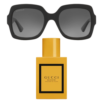 Bundle: Gucci Womens's Polarized Square Sunglasses + Gucci Bloom Profumo Di Fiori Women's 1 oz Eau de Parfum