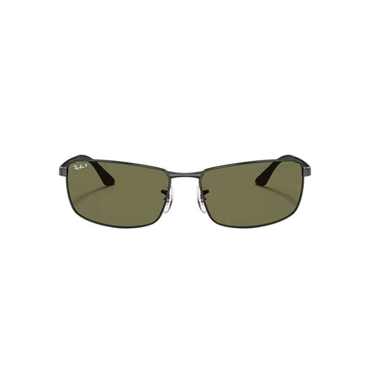 Ray-Ban RB3498/0029A Unisex Rectangle Solid Color Sunglass - Black/Green