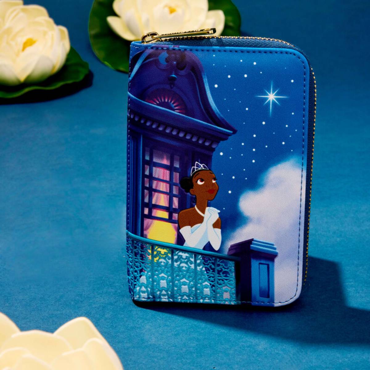 Disney The Princess and The Frog 15th Anniversary Evening Star Glow Zip Around Wallet - Blue