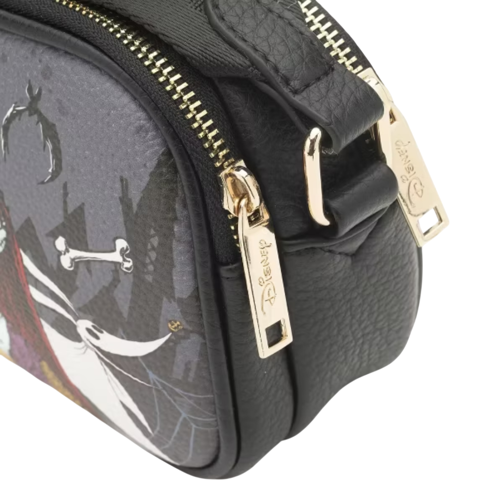 Wondapop Nightmare Before Christmas Designer Series Double Zipper Crossbody Bag with Shoulder Strap - Black