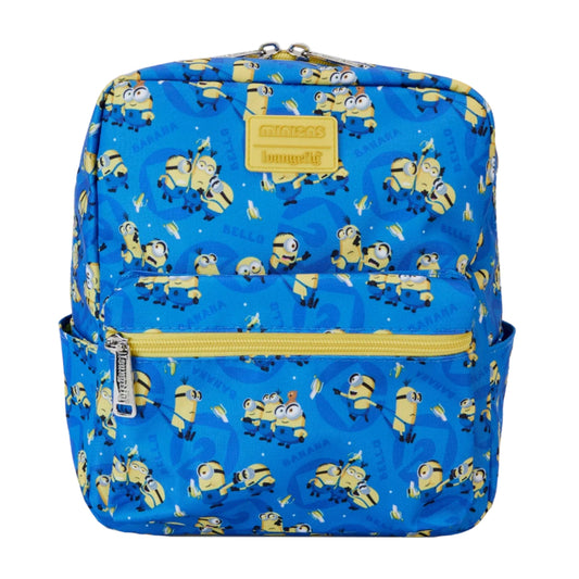 Loungefly Despicable Me Minions All-Over Print Square Mini Backpack with Adjustable Strap - Blue