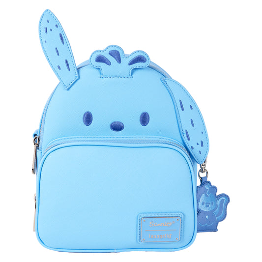 Loungefly Sanrio Pochacco Monochrome Convertible Mini Backpack with Adjustable Strap- Blue