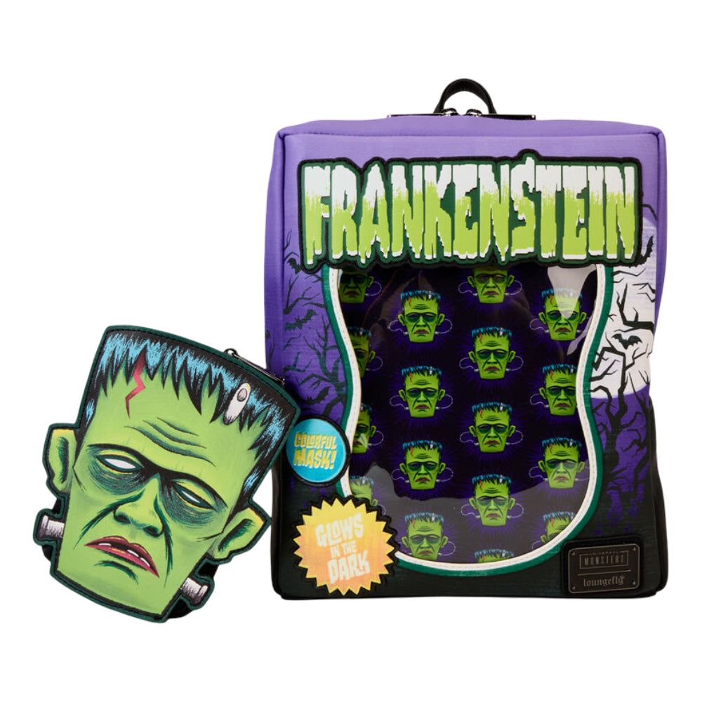 Loungefly Disney Universal Monsters Frankenstein Neon Mask Mini Backpack - Purple/Black