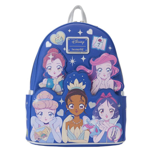 Loungefly Disney Princess Manga Style Mini Backpack - Blue/Silver