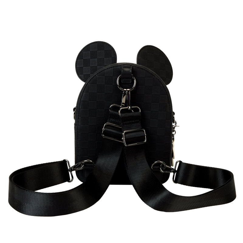 Loungefly Disney Mickey Mouse Checkered Texture Convertible Mini Backpack - Black