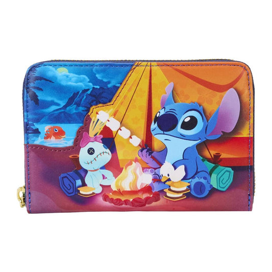 Loungefly Disney Lilo and Stitch Camping Cuties Zip Around Wallet - Blue