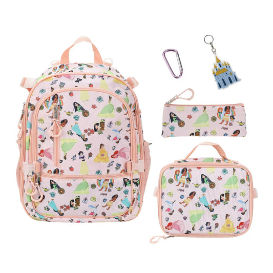 Bioworld Disney Princesses 16" kids girls Adaptive Backpack & Lunch Box Combo Set (4-Piece) - Pink
