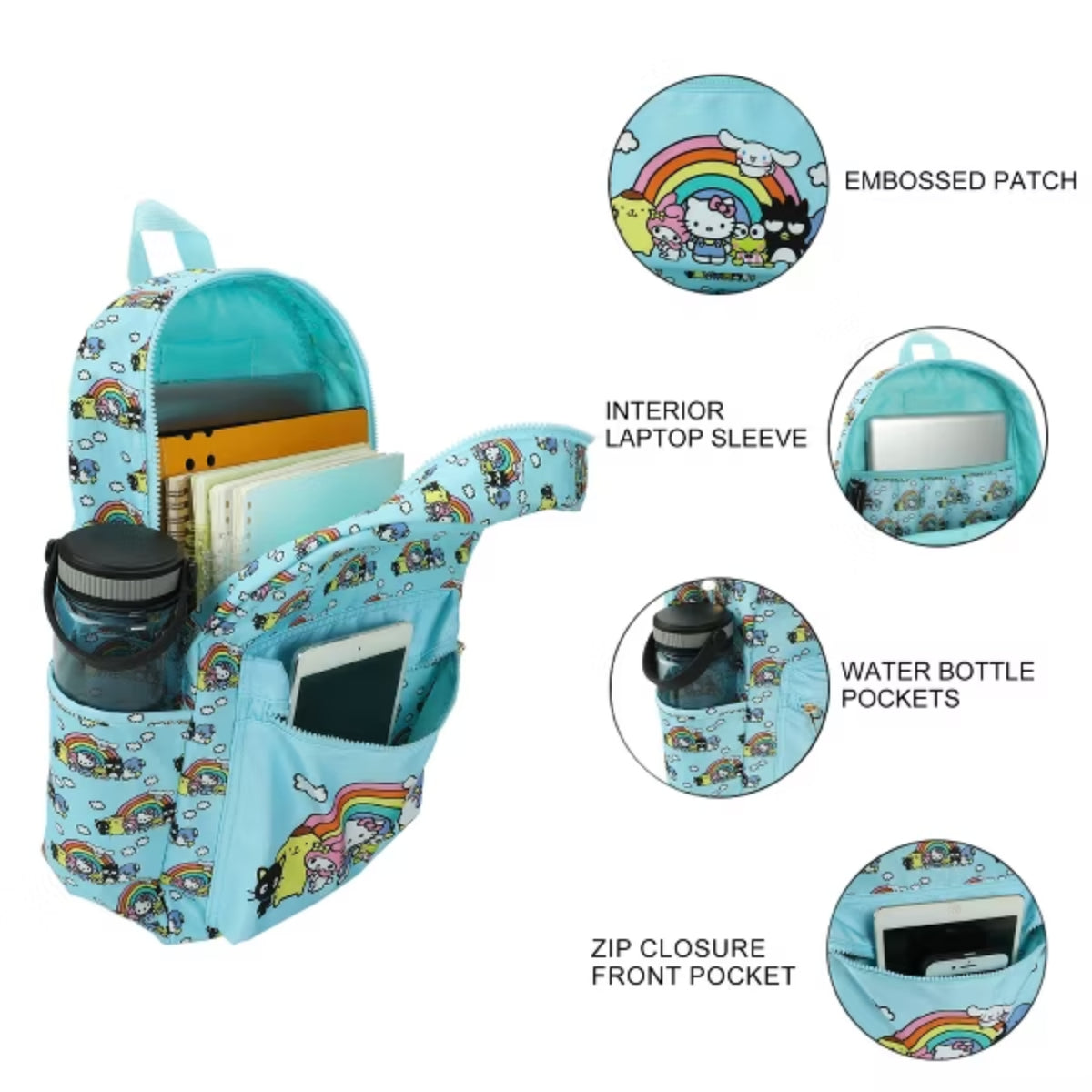 Bioworld Hello Kitty And Friends Favorite Characters 16.5" Adult Travel Backpack - Blue