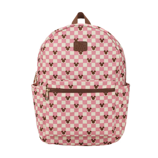 Bioworld Disney Mickey Mouse Checkered 16.5" Adult Travel Backpack - Pink