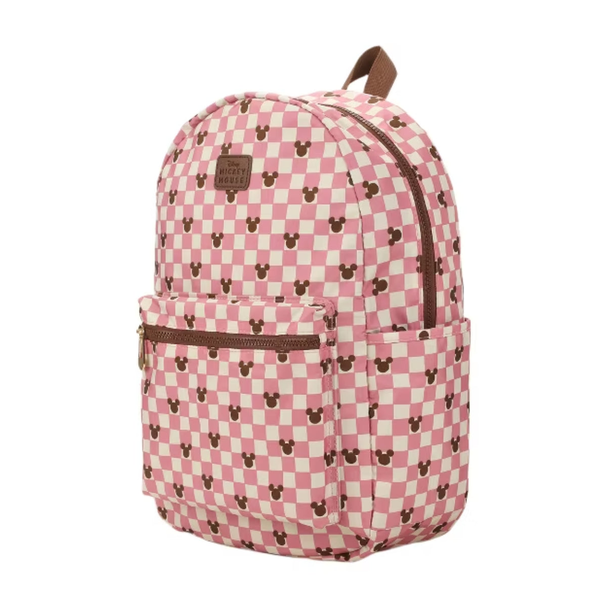 Bioworld Disney Mickey Mouse Checkered 16.5" Adult Travel Backpack - Pink