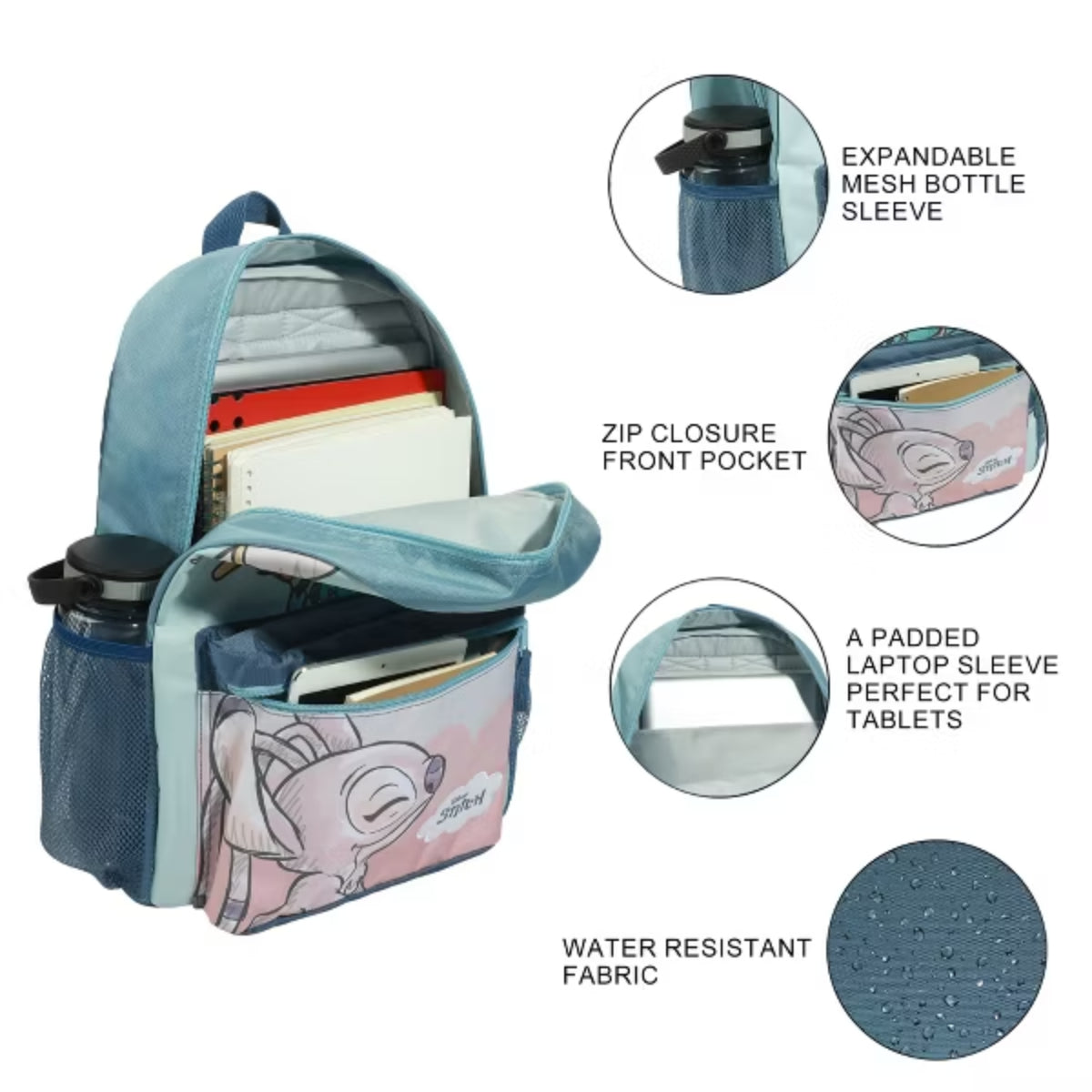 Bioworld Disney Stitch & Angel 16" Backpack - Blue