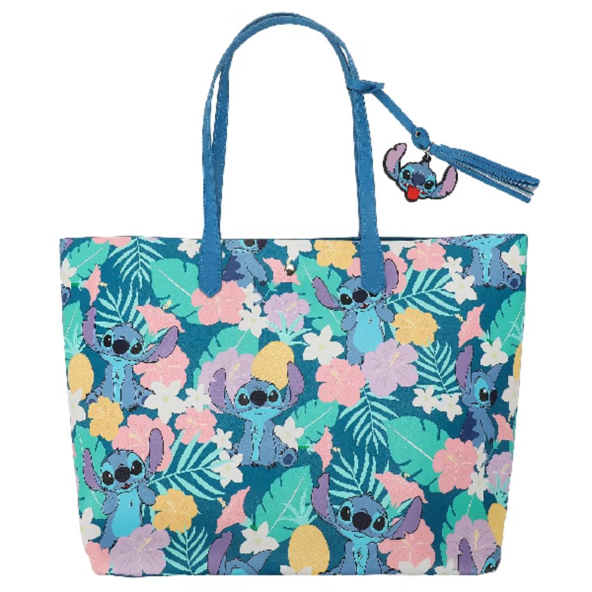 Bioworld Disney Stitch Floral Tote Bag - Blue