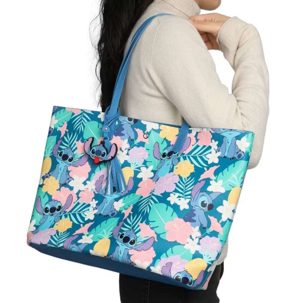 Bioworld Disney Stitch Floral Tote Bag - Blue