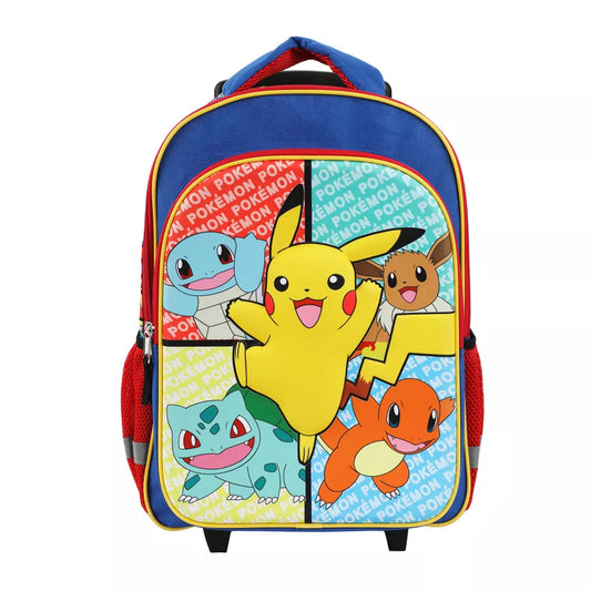 Pokemon 16" Pikachu And Favorite Characters Youth Trolley Backpack with Rolling Wheels