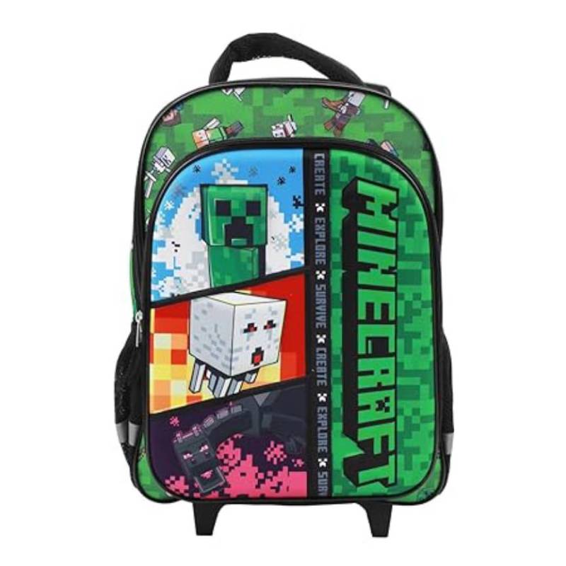 Bioworld Minecraft 16" Rolling Backpack with Handle - Green