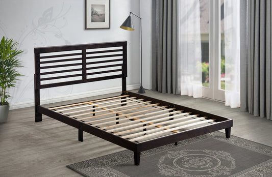 Cappuccino Mid-Century Modern Wooden Platform Queen Bed