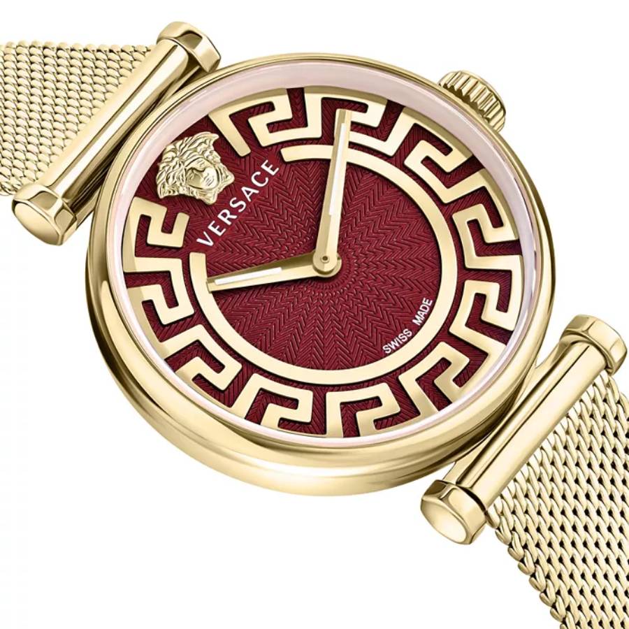 Versace Greca Chic Women's 35mm Gold Bracelet Watch - Red Dial