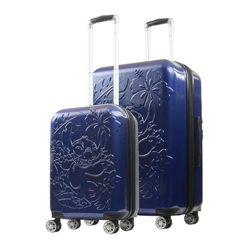 Bundle: Ful Disney Stitch 2-Piece Rolling Luggage Set + Lilo & Stitch 3D Ears Travel Pillow -Blue