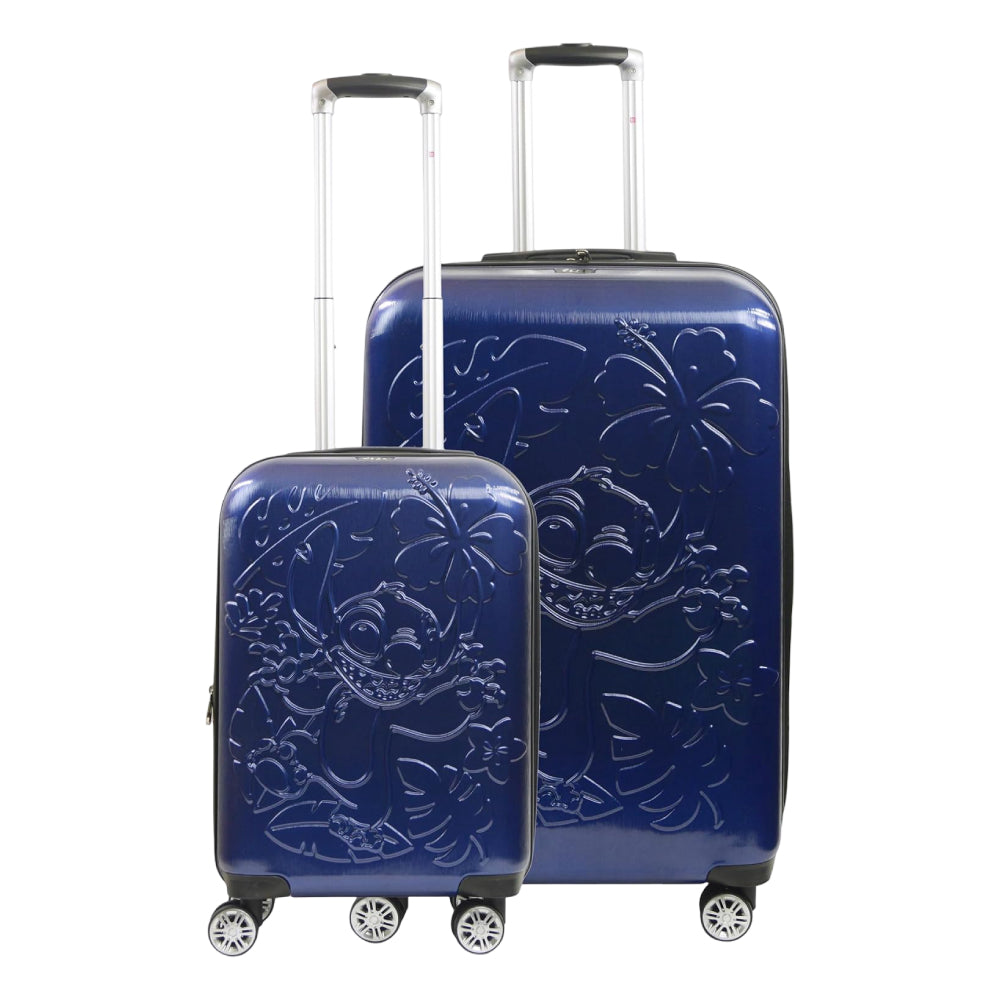 Bundle: Ful Disney Stitch 2-Piece Rolling Luggage Set + Lilo & Stitch 3D Ears Travel Pillow -Blue