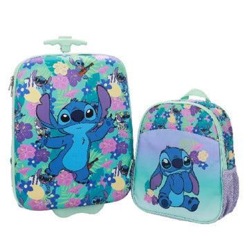 Bioworld Disney Stitch Tropical Flower Print Youth Luggage Set (2-Piece) - Blue