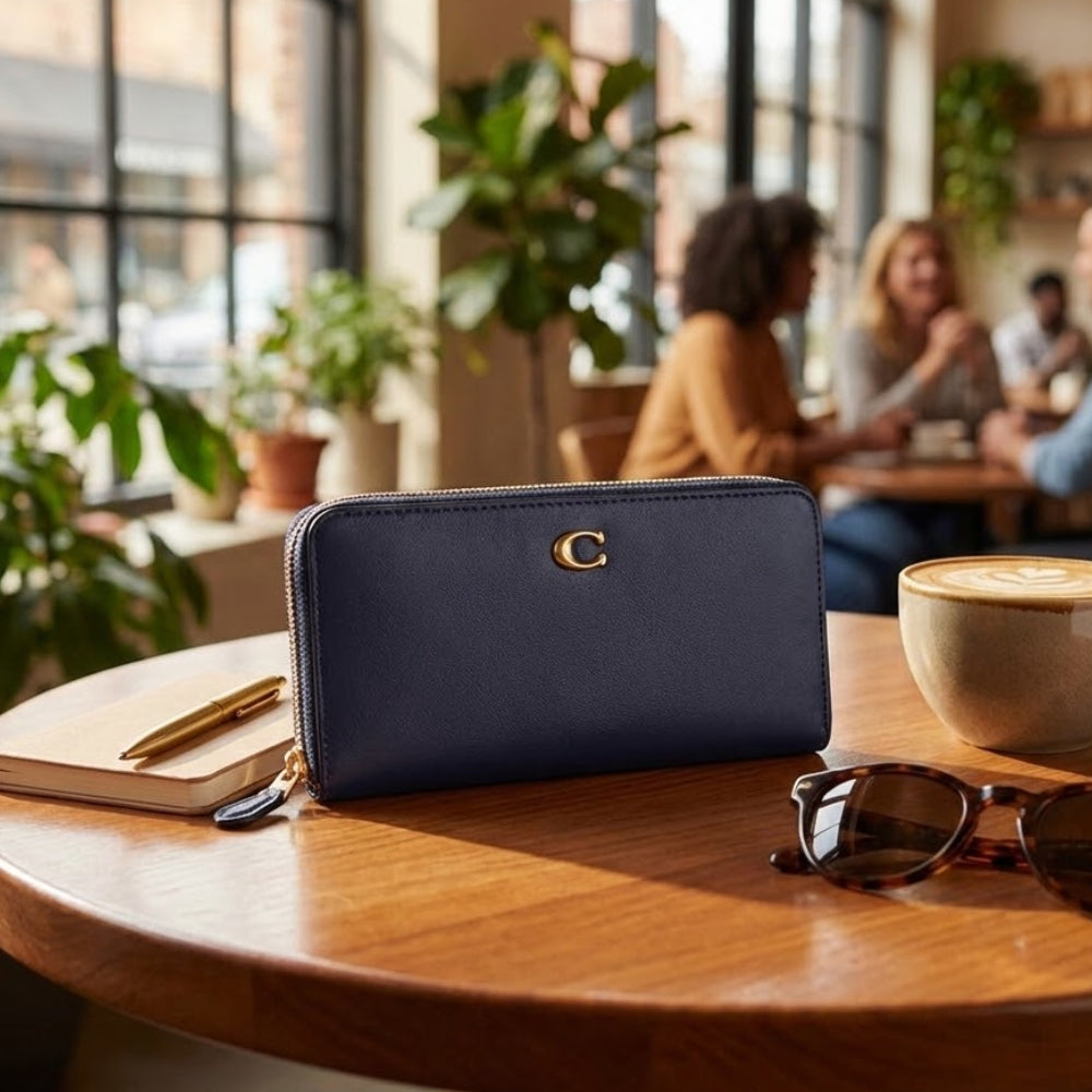 Coach Essential Slim Accordion Leather Wallet - Blue