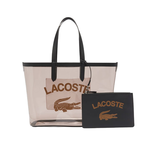 Lacoste Large Anna Transparent Grained Tote Bag - Beige/Black