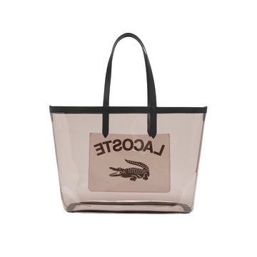 Lacoste Large Anna Transparent Grained Tote Bag - Beige/Black