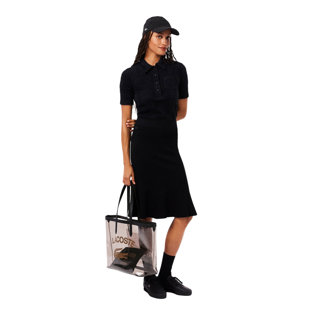 Lacoste Large Anna Transparent Grained Tote Bag - Beige/Black