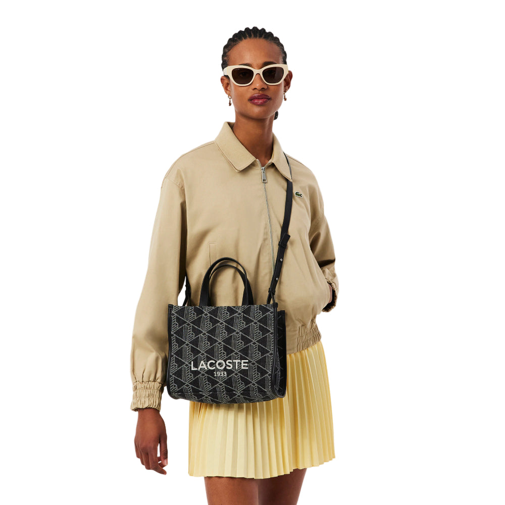 Lacoste Small Heritage Tote Bag With Adjustable Strap - Black/Gray