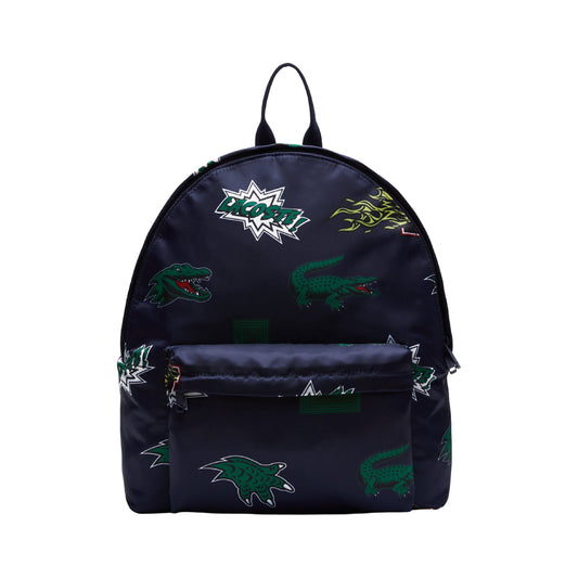 Mochila con estampado de efecto cómic de Lacoste, azul marino