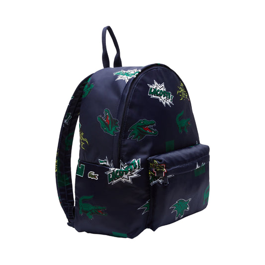Mochila con estampado de efecto cómic de Lacoste, azul marino