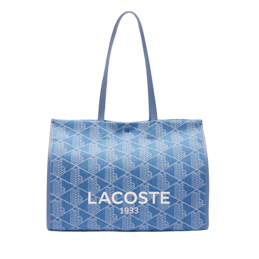 Lacoste Unisex Mono Jacquard Heritage Tote Bag with Adjustable Strap - Blue