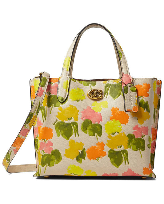 Coach Willow Pebble Leather Tote 24 with Floral Print - Yellow