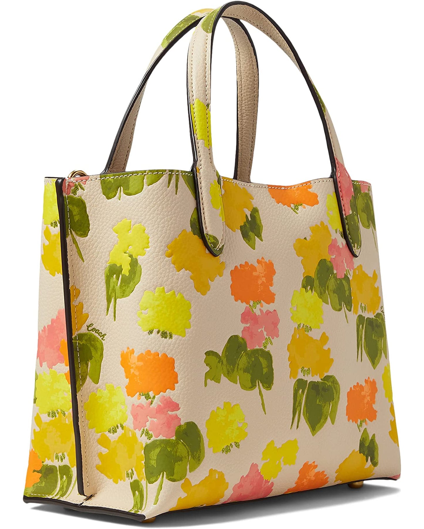 Coach Willow Pebble Leather Tote 24 with Floral Print - Yellow