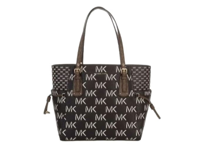 Bolso tote grande East West con logotipo Voyager de Michael Kors, marrón y negro