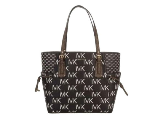 Bolso tote grande East West con logotipo Voyager de Michael Kors, marrón y negro