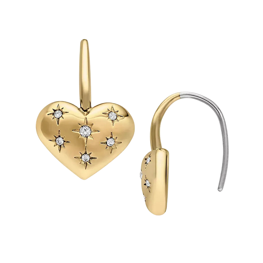 Fossil Sadie All My Love Heart Drop Earrings in Gold-Tone Plated Over Stainless Steel