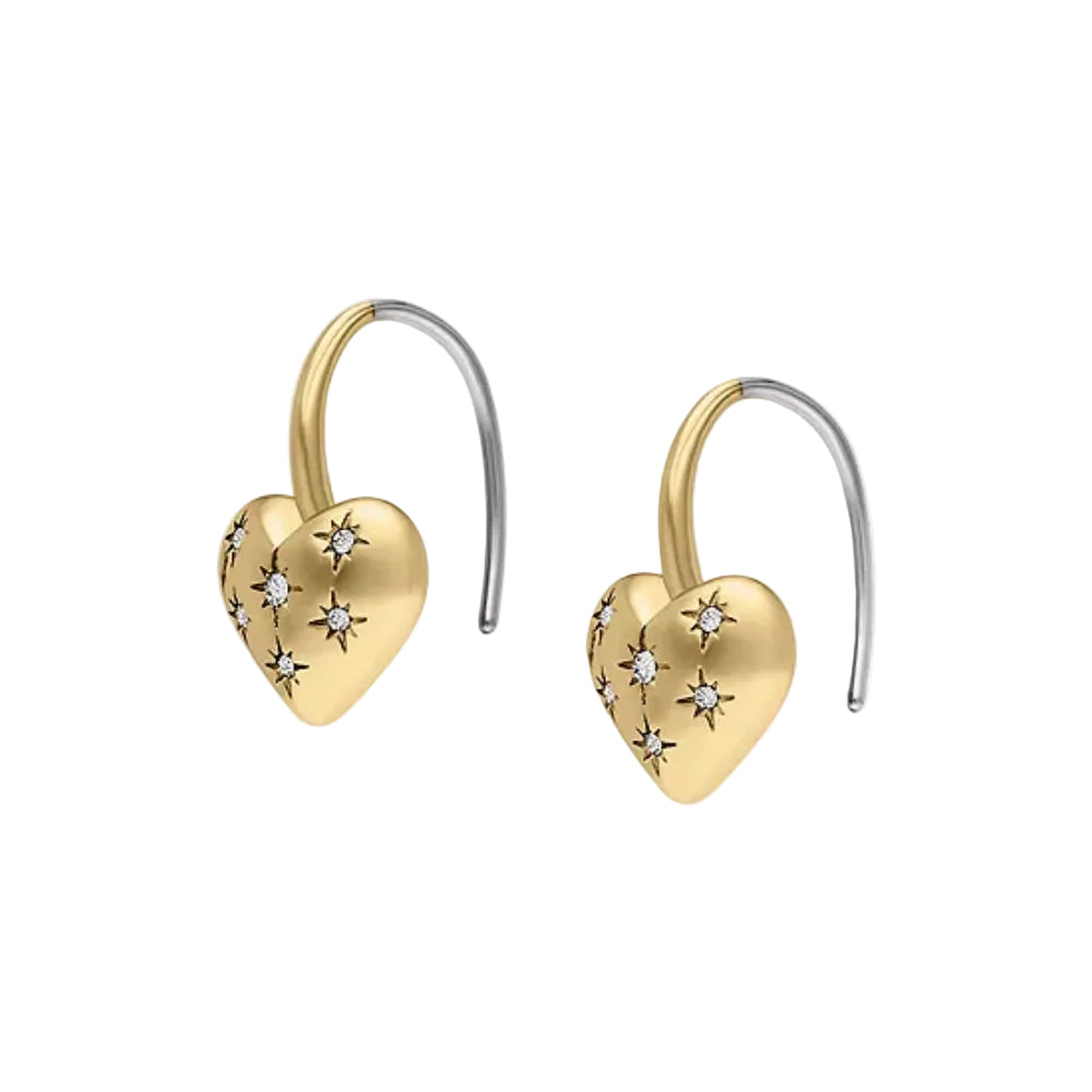 Fossil Sadie All My Love Heart Drop Earrings in Gold-Tone Plated Over Stainless Steel
