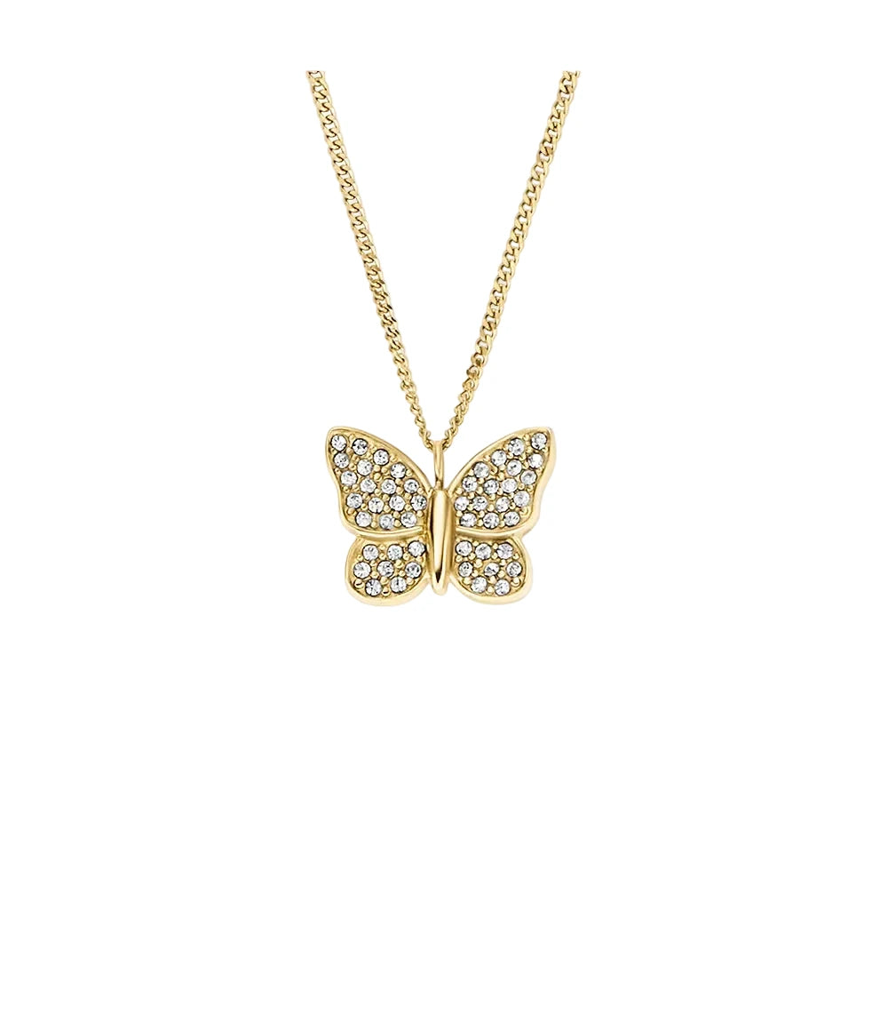 Fossil Sutton Pavé Butterfly Pendant Necklace in Gold-Tone Plated Over Stainless Steel