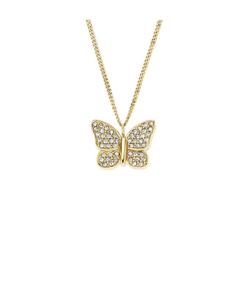 Fossil Sutton Pavé Butterfly Pendant Necklace in Gold-Tone Plated Over Stainless Steel