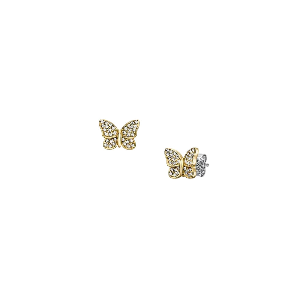 Fossil Sutton Pavé Butterfly Stud Earrings in Gold-Tone Plated Over Stainless Steel