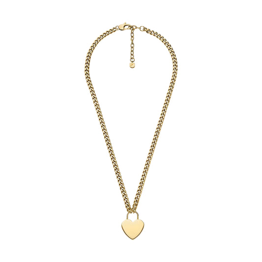 Fossil Sutton Heart Necklace in Gold-Tone Plated over Stainless Steel